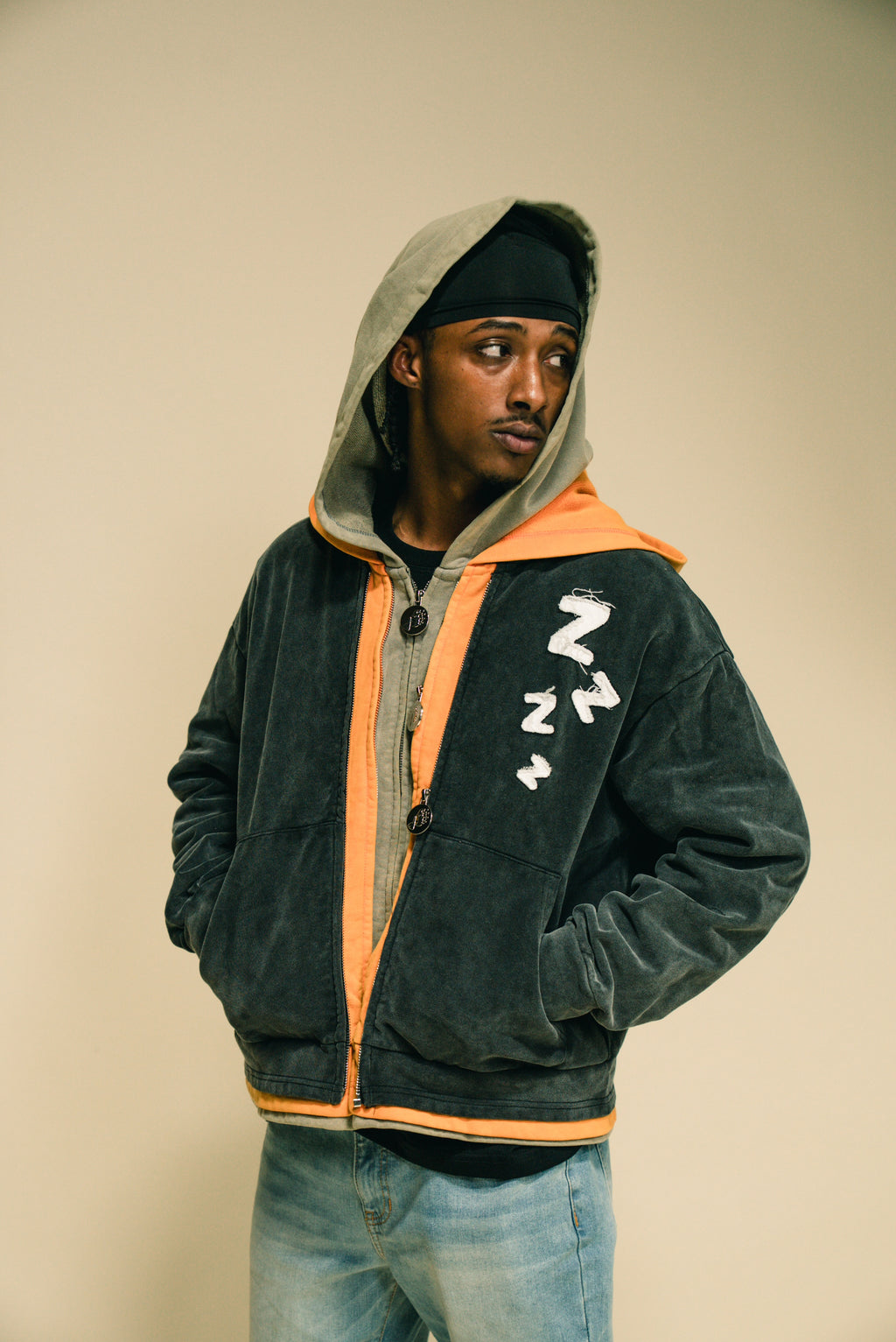 Shhh Im Sleep-Orange Zip Up Hoodies