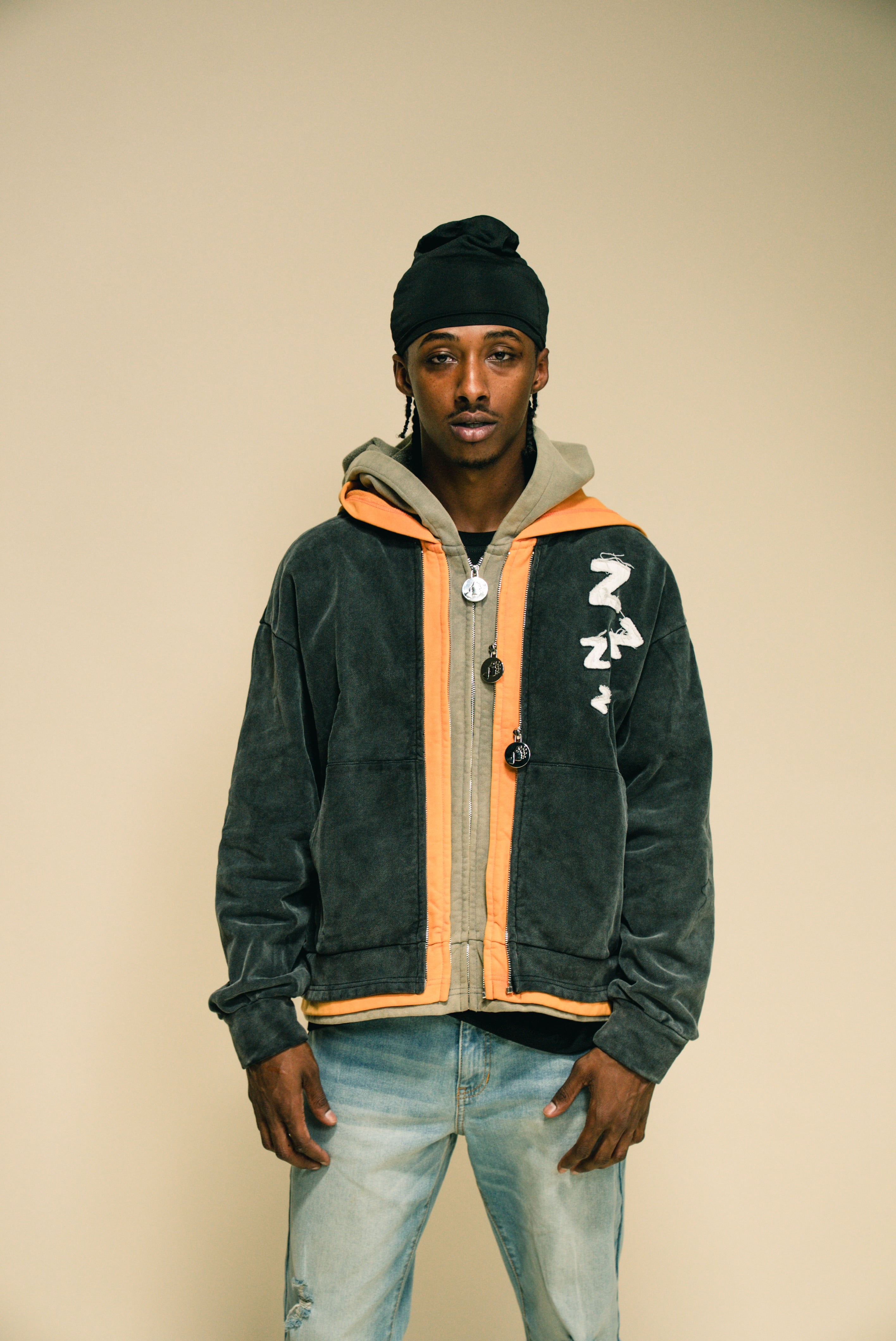 Shhh Im Sleep-Orange Zip Up Hoodies